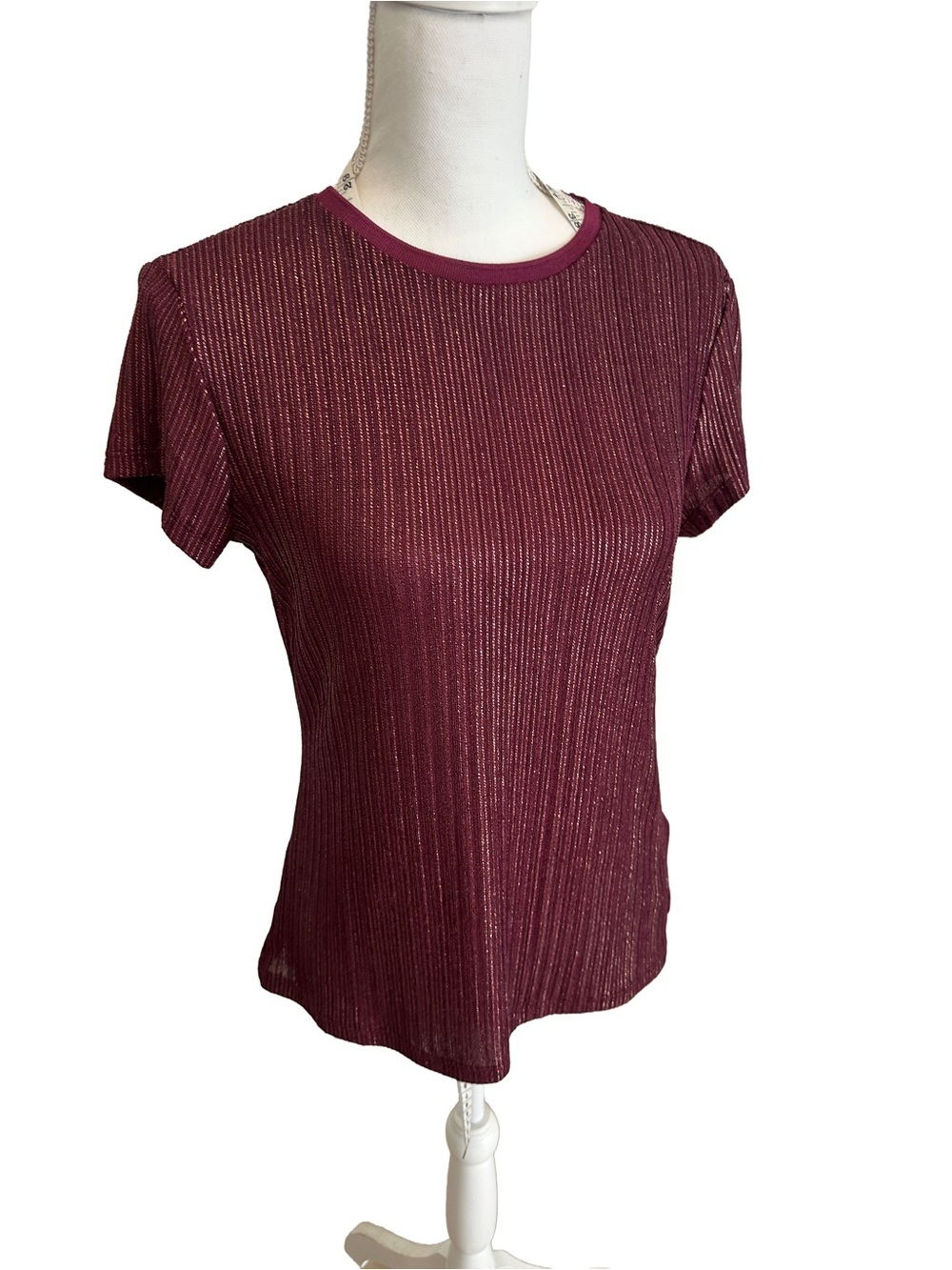Ted Baker London Metallic Ribbed Short Sleeve Tee - Wine
